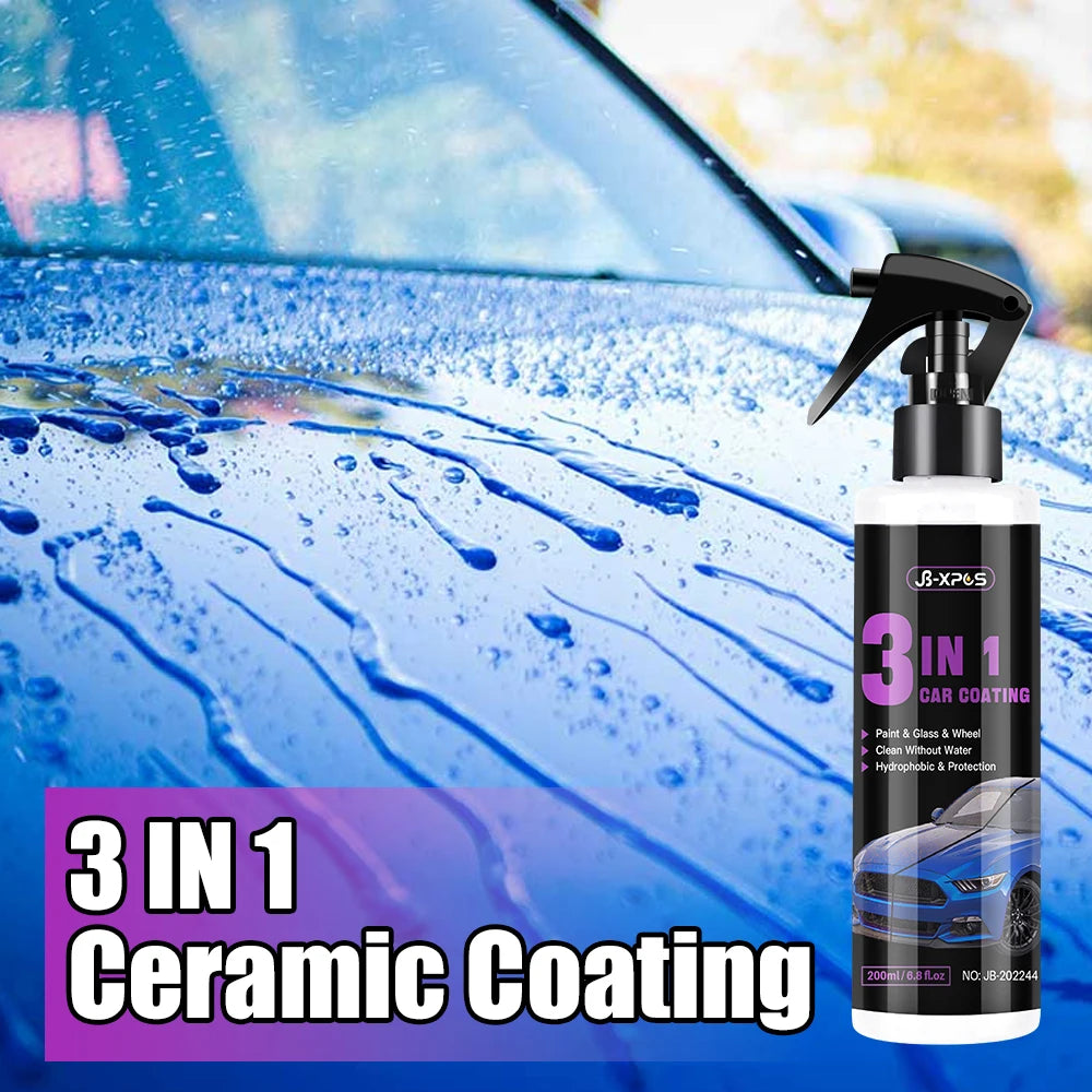 3 in 1 Ceramic Coating Spray – Quick Nano Polishing Wax for Car Paint Protection & Scratch Repair