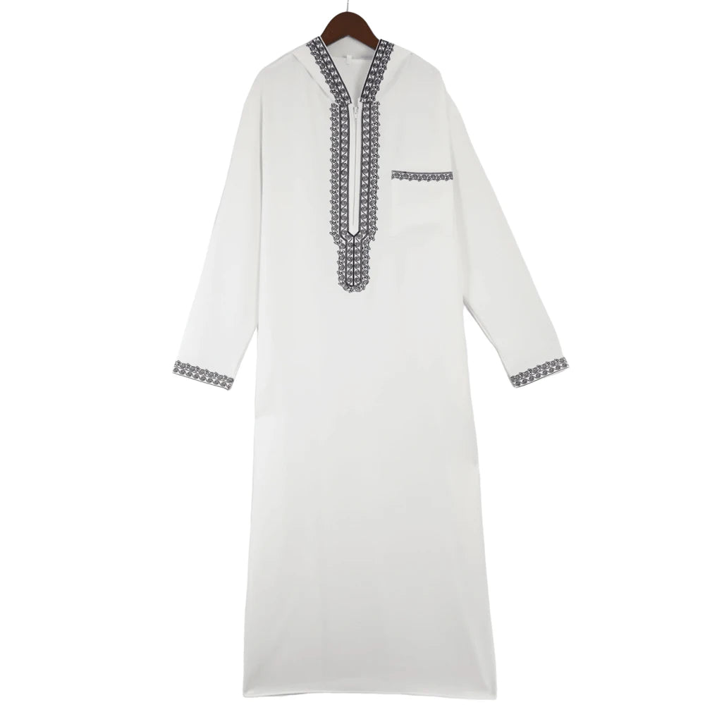 Muslim men's thobe Moroccan long sleeves embroidered hooded design Islamic loose Man Robe Jelleba Traditional Clothing for party