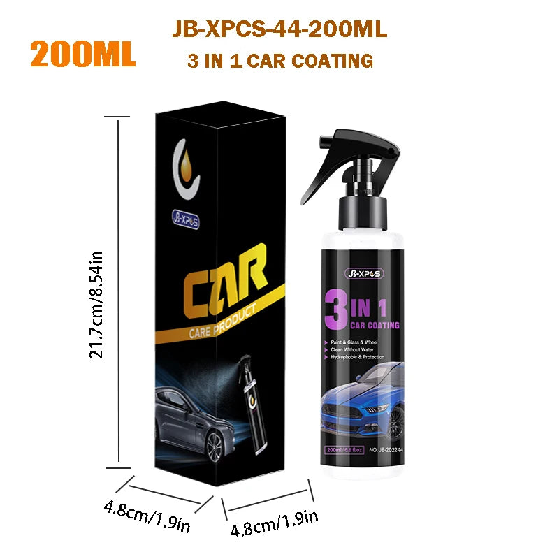 3 in 1 Ceramic Coating Spray – Quick Nano Polishing Wax for Car Paint Protection & Scratch Repair