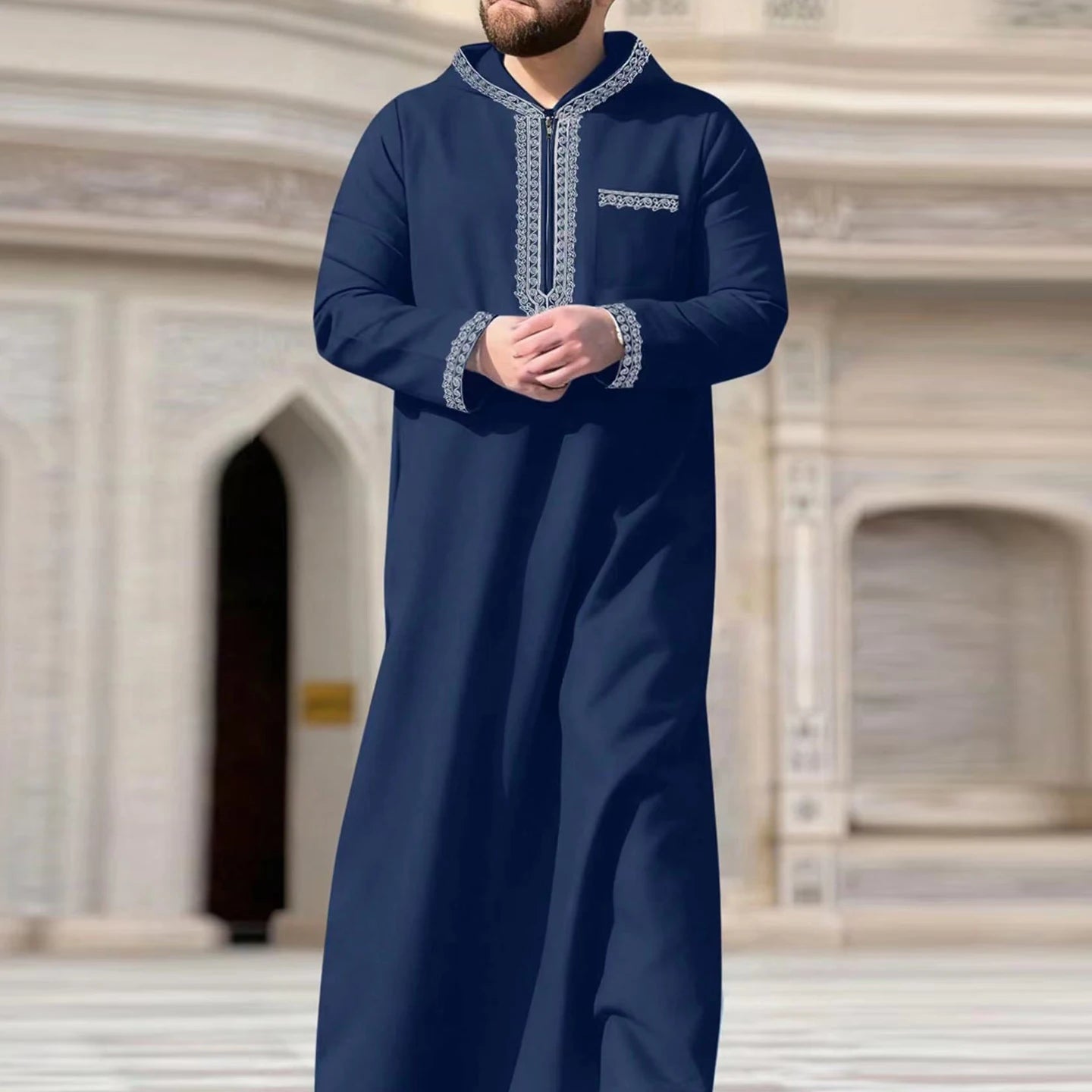 Muslim men's thobe Moroccan long sleeves embroidered hooded design Islamic loose Man Robe Jelleba Traditional Clothing for party