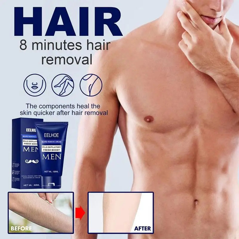 60ml Men’s Painless Hair Removal Cream – Smooth Skin for Face, Arms & Body