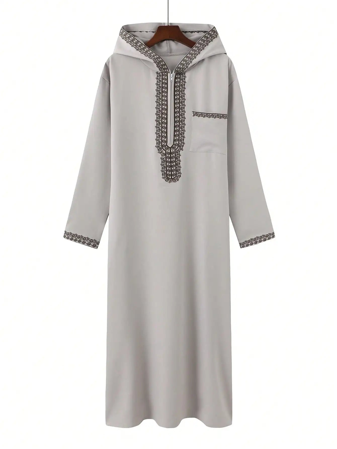 Muslim men's thobe Moroccan long sleeves embroidered hooded design Islamic loose Man Robe Jelleba Traditional Clothing for party
