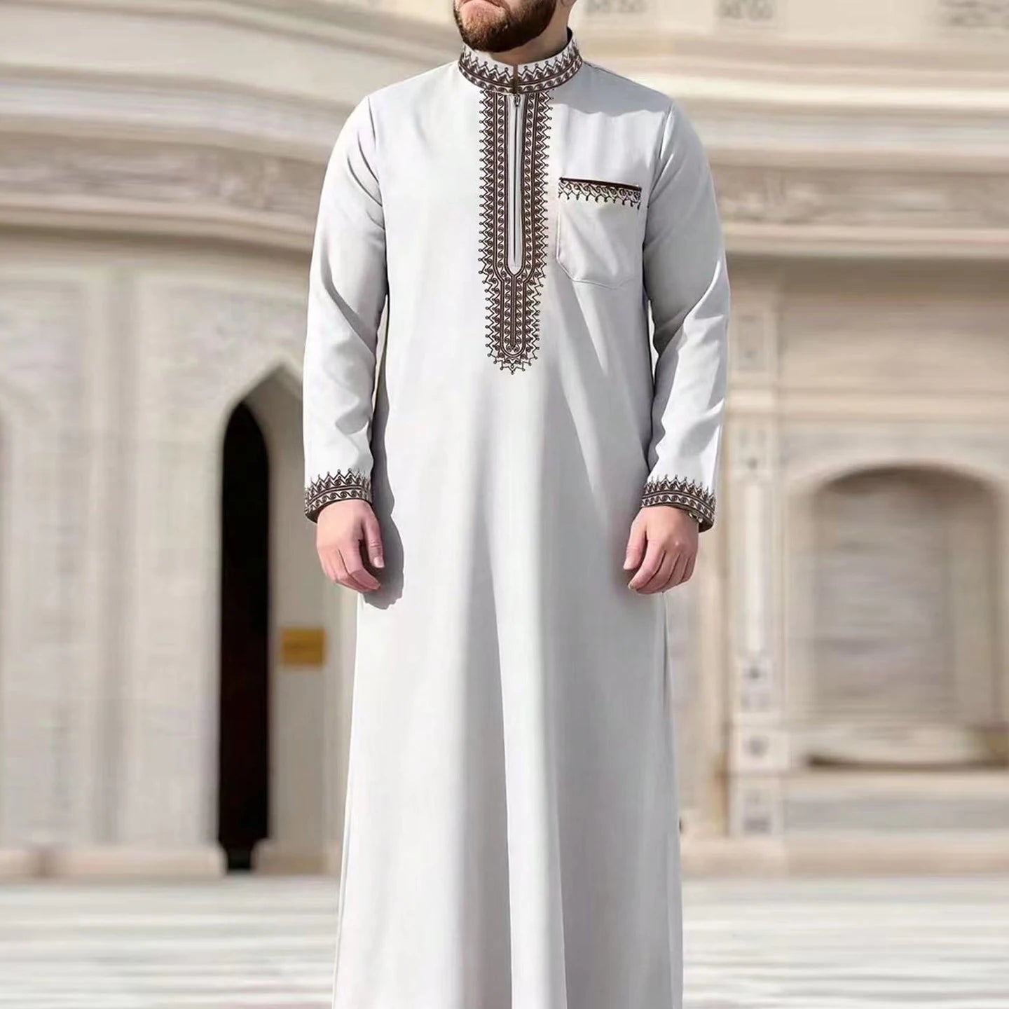 Muslim men's thobe Moroccan long sleeves embroidered hooded design Islamic loose Man Robe Jelleba Traditional Clothing for party