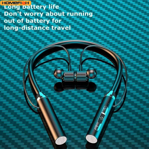 9D Bluetooth Wireless Neckband Earphones – Magnetic Sport Neck-Hanging TWS Earbuds with Mic