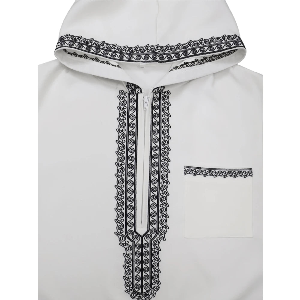 Muslim men's thobe Moroccan long sleeves embroidered hooded design Islamic loose Man Robe Jelleba Traditional Clothing for party