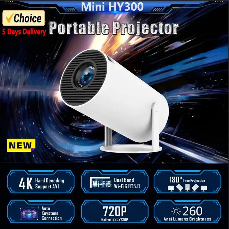 Hot Sale Mini HY300 Smart Projector Android 13 OS Native 1080P 4K Supported Auto WiFi 6 BT5.0 Portable Home Theater Projector