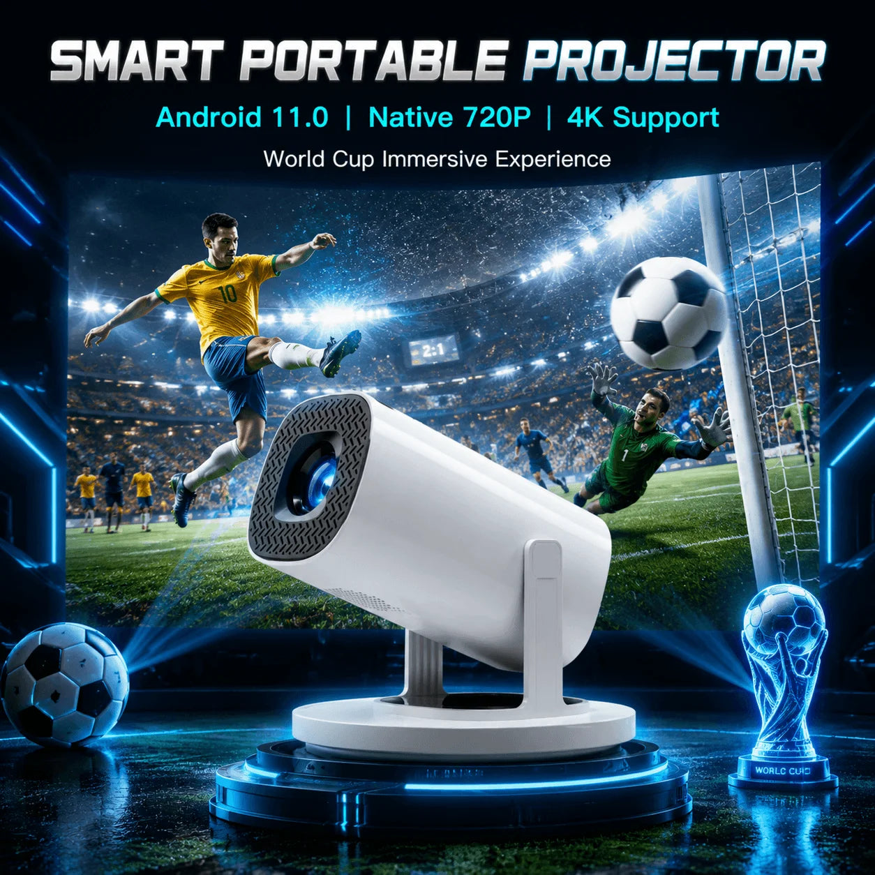 Android 11 Smart Mini Projector WiFi6 Bluetooth 720P Support 4K Portable Home Theater Projector