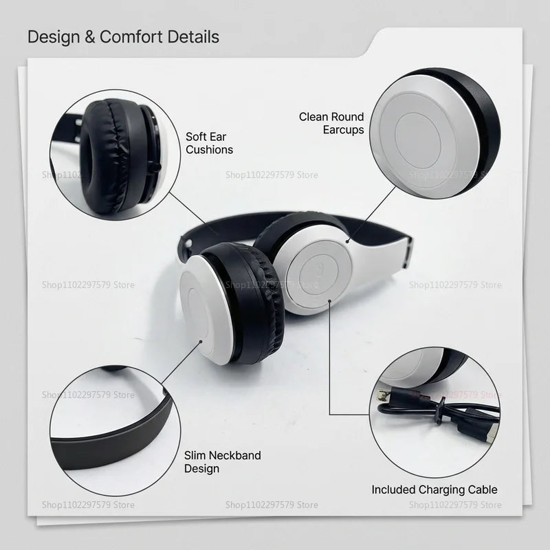 P47 Wireless Bluetooth Headphones – Foldable Head-Mounted Bass Earphones for Sports, Gaming, Gym & PC/Mobile