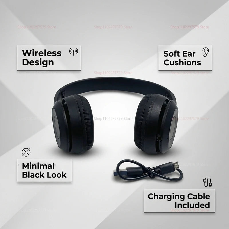 P47 Wireless Bluetooth Headphones – Foldable Head-Mounted Bass Earphones for Sports, Gaming, Gym & PC/Mobile