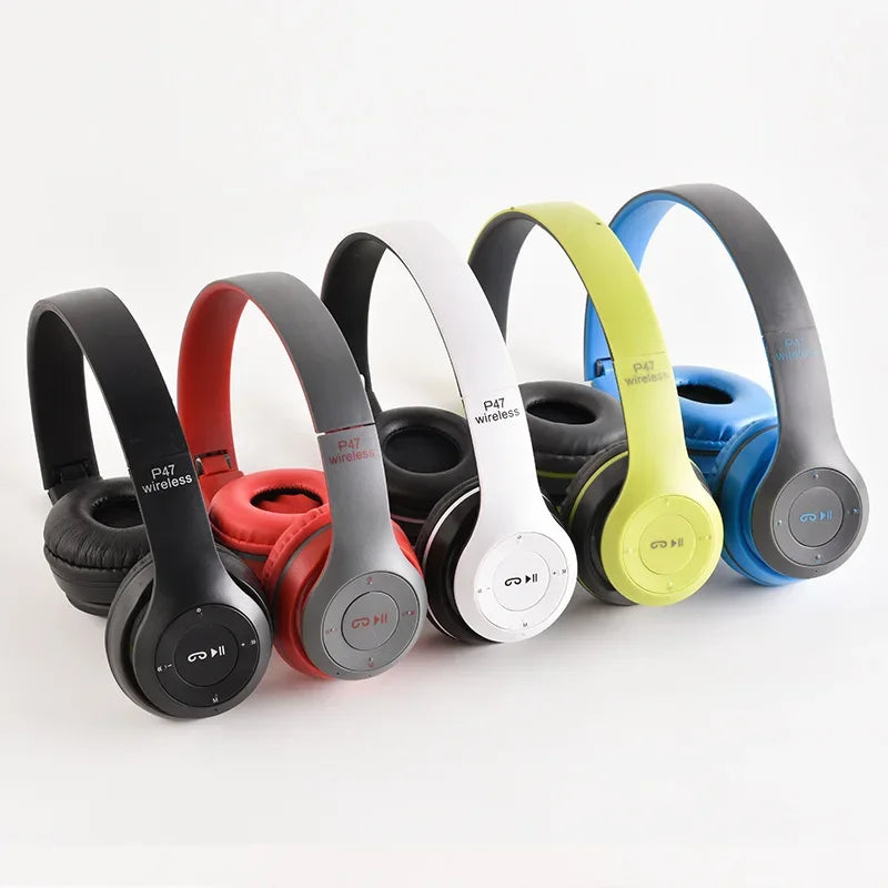 P47 Bluetooth 5.0 Wireless Foldable Headphones – HIFI Stereo Bass with Mic, USB Adapter, Gaming & Kids Gift