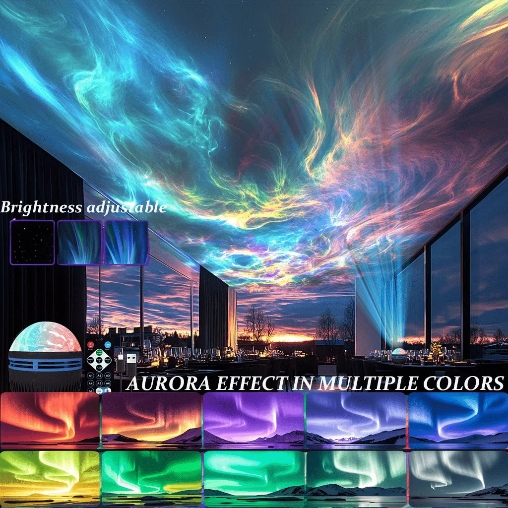 LED Night Light 7 Colors Starry Sky Projector Light Northern Aurora Ambient Light with Remote USB Auto Rotate for Bedroom Decor