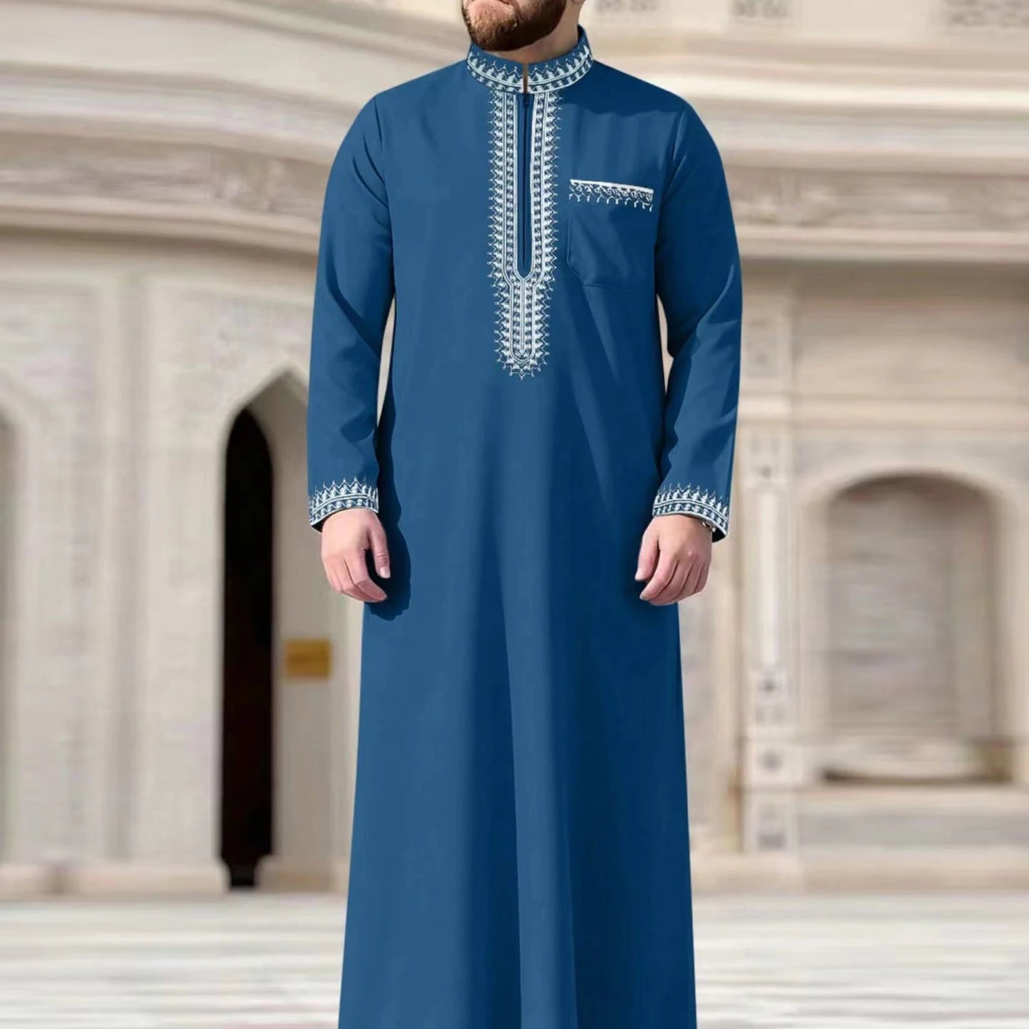 Muslim men's thobe Moroccan long sleeves embroidered hooded design Islamic loose Man Robe Jelleba Traditional Clothing for party