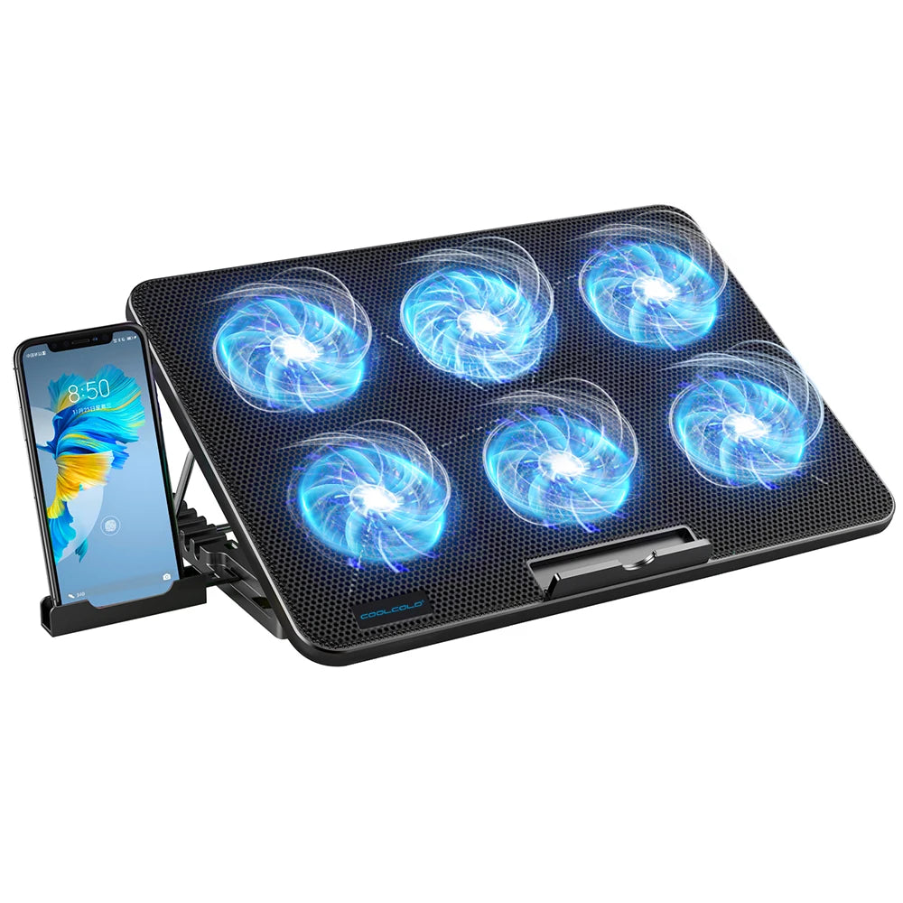 Coolcold Laptop Cooling Pad – 6 Fans & Adjustable Height