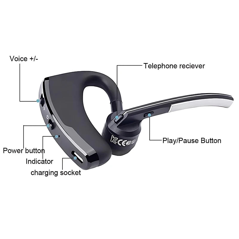 V8 Wireless Bluetooth Single Earphone – HD Mic Stereo Handsfree Headset for Sports, Driving & Travel