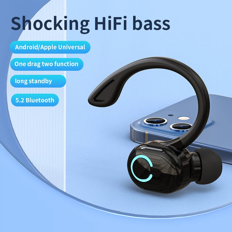 Wireless Bluetooth Earphones – HIFI Bass Ear-Hook Earbuds with HD Mic, Noise Cancelling, Waterproof for Sports & Gaming