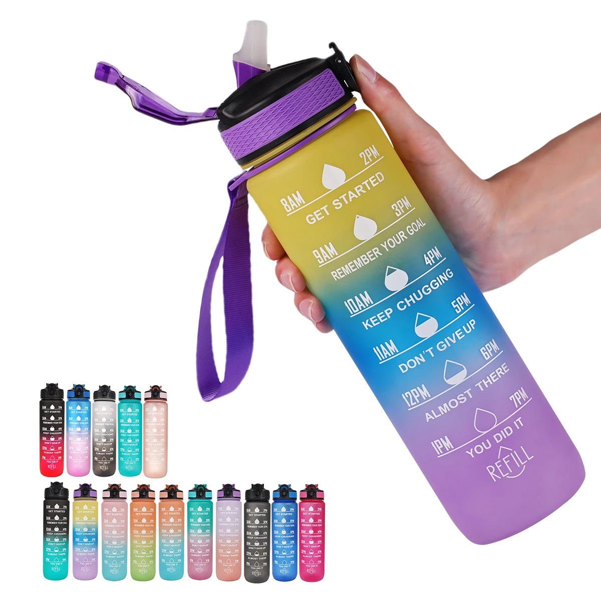 1L Motivational Water Bottle with Time Marker