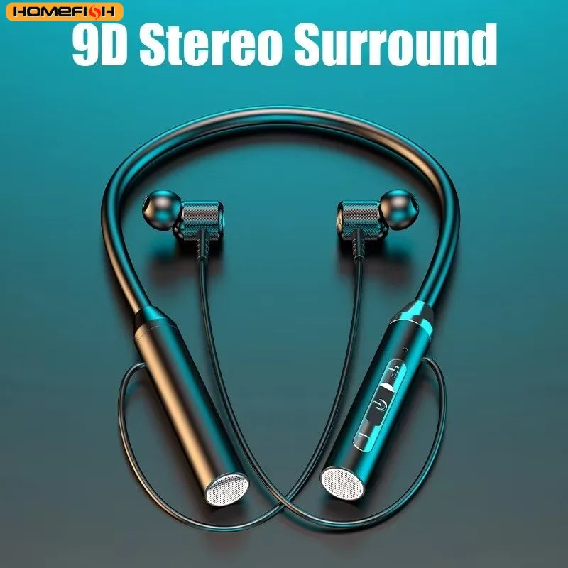 9D Bluetooth Wireless Neckband Earphones – Magnetic Sport Neck-Hanging TWS Earbuds with Mic