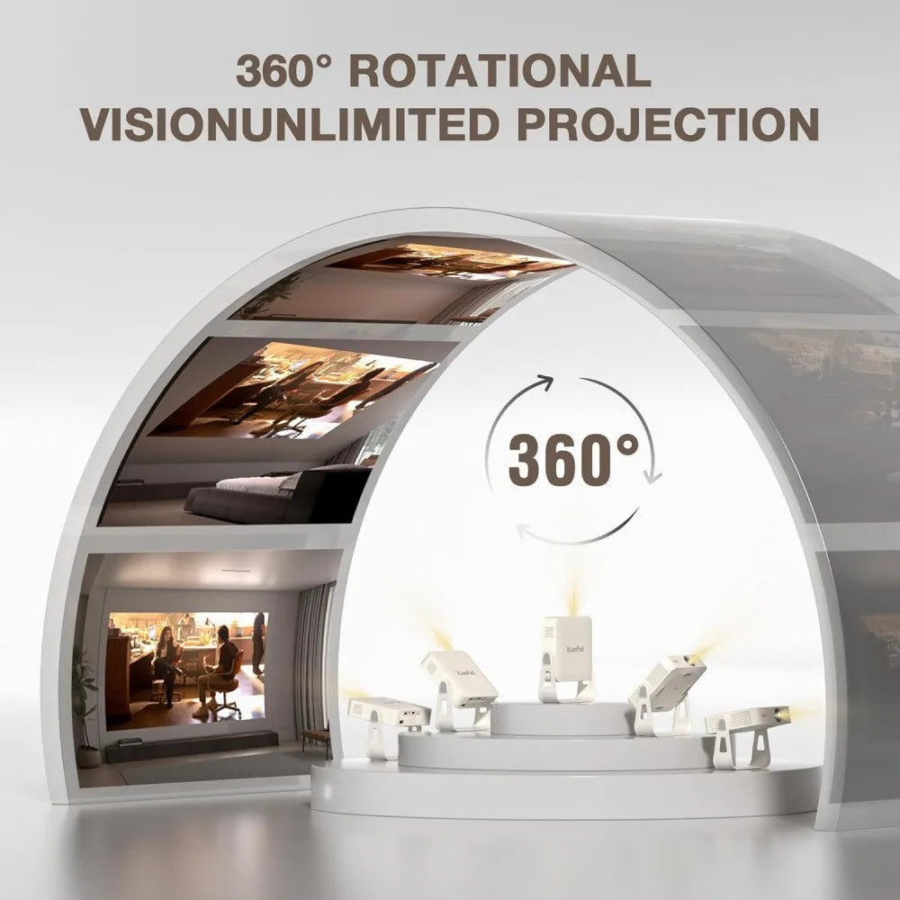 4K Smart Mini Projector WiFi and Bluetooth Support Movie Projector Portable Native 1080P Outdoor Projector with 360° Stand