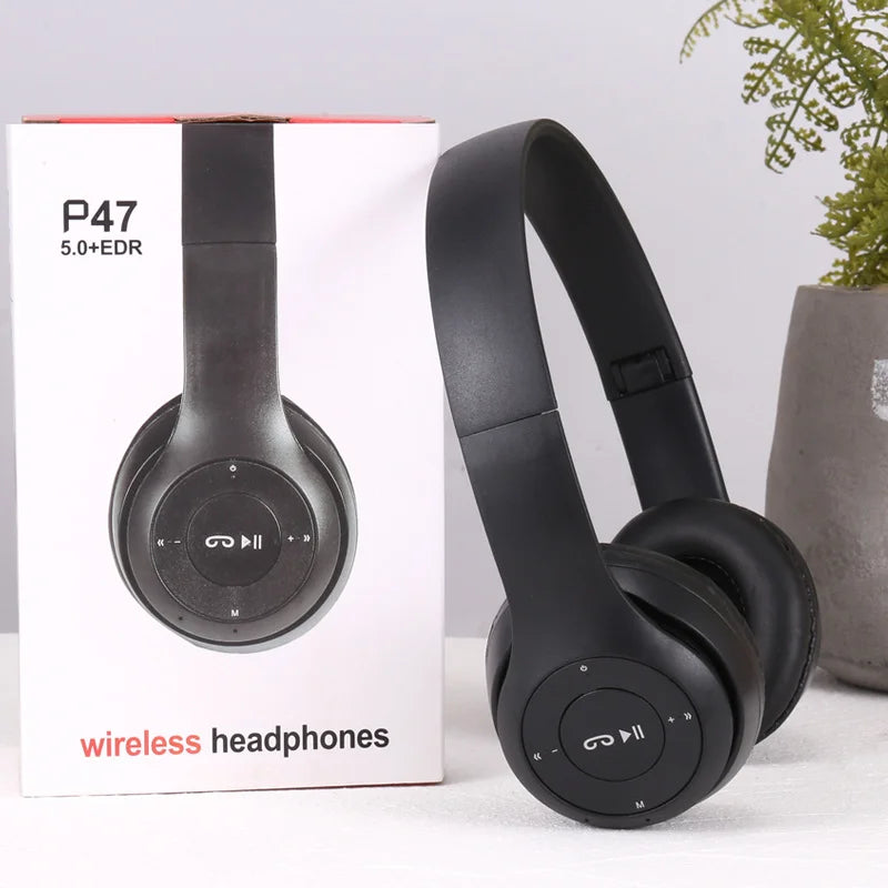 P47 Wireless Bluetooth Headphones – Foldable Head-Mounted Bass Earphones for Sports, Gaming, Gym & PC/Mobile