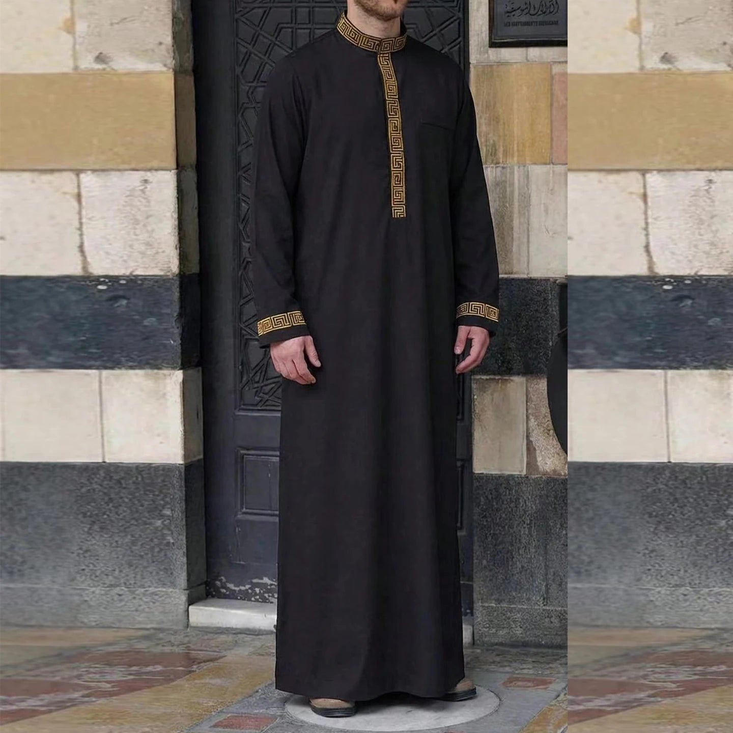 Muslim men's thobe Moroccan long sleeves embroidered hooded design Islamic loose Man Robe Jelleba Traditional Clothing for party