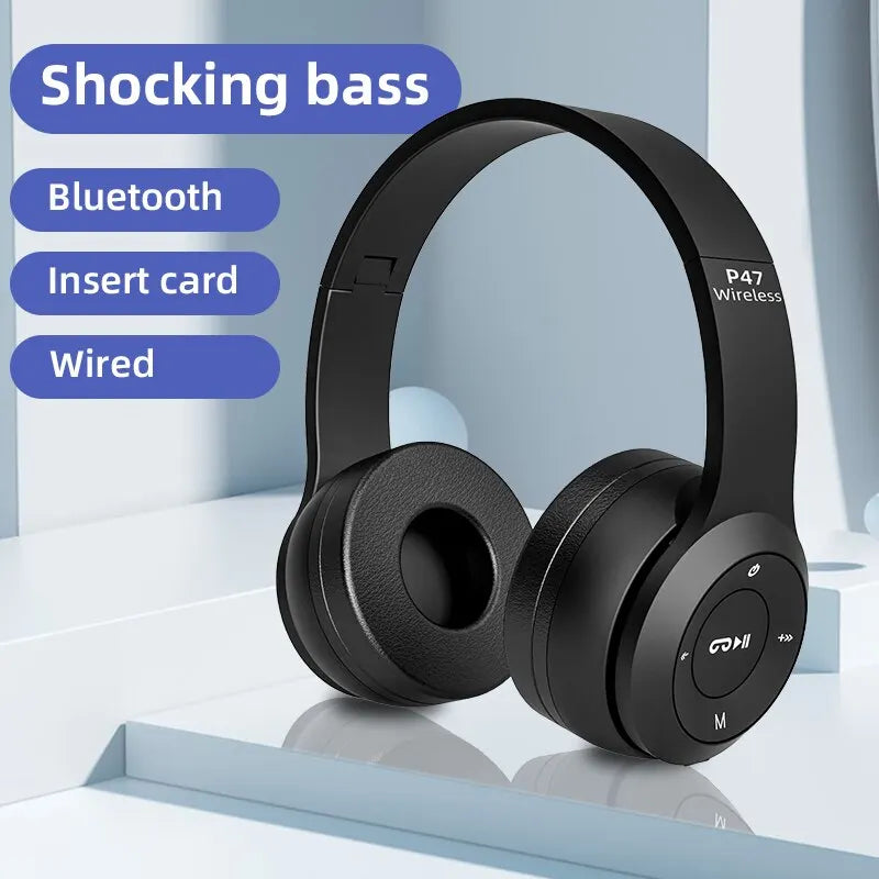 P47 Wireless Bluetooth 5.0 Headphones – Foldable HIFI Stereo Bass Earphones for Music, Gaming & Smartphone