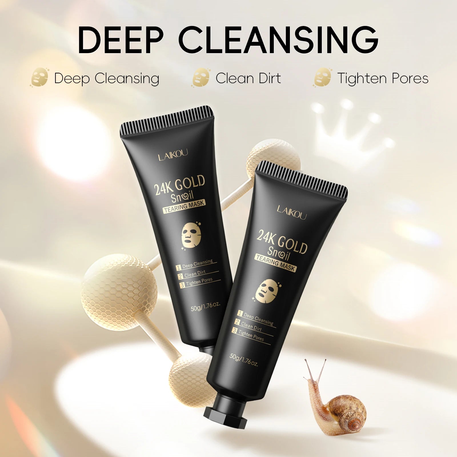 LAIKOU 24K Gold Snail Face Mask – Deep Clean & Pore Care