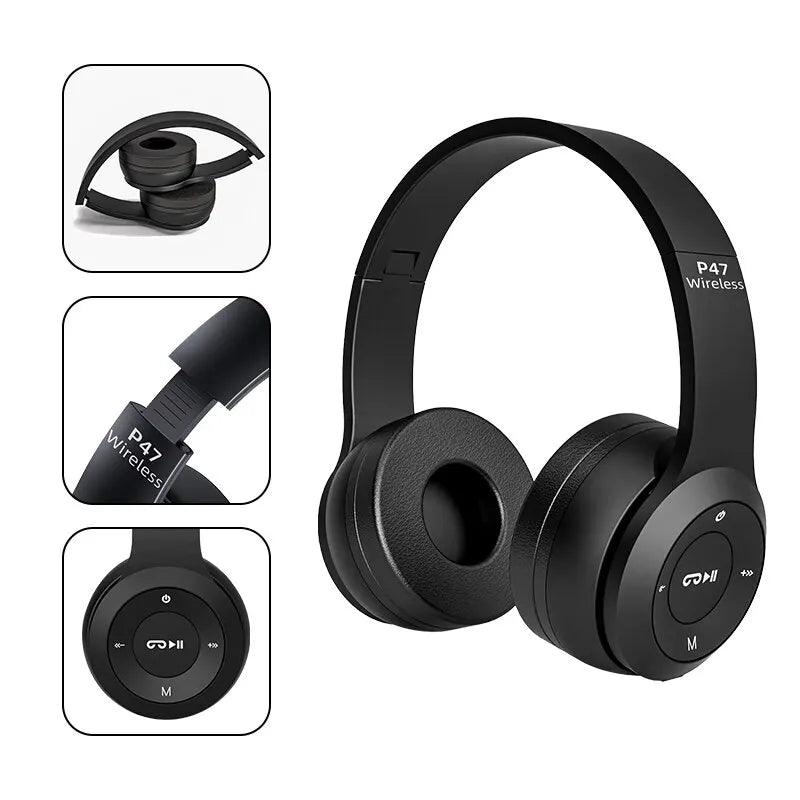 P47 Wireless Bluetooth 5.0 Headphones – Foldable HIFI Stereo Bass Earphones for Music, Gaming & Smartphone