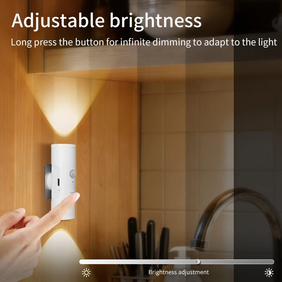 Motion Sensor LED Night Light 3 Color Double-head Wall Lamp Rechargeable Magnetic Spotlight For Bedroom Closet Garden Room Decor