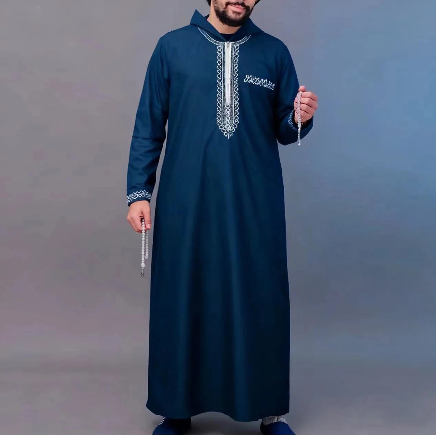 Muslim men's thobe Moroccan long sleeves embroidered hooded design Islamic loose Man Robe Jelleba Traditional Clothing for party