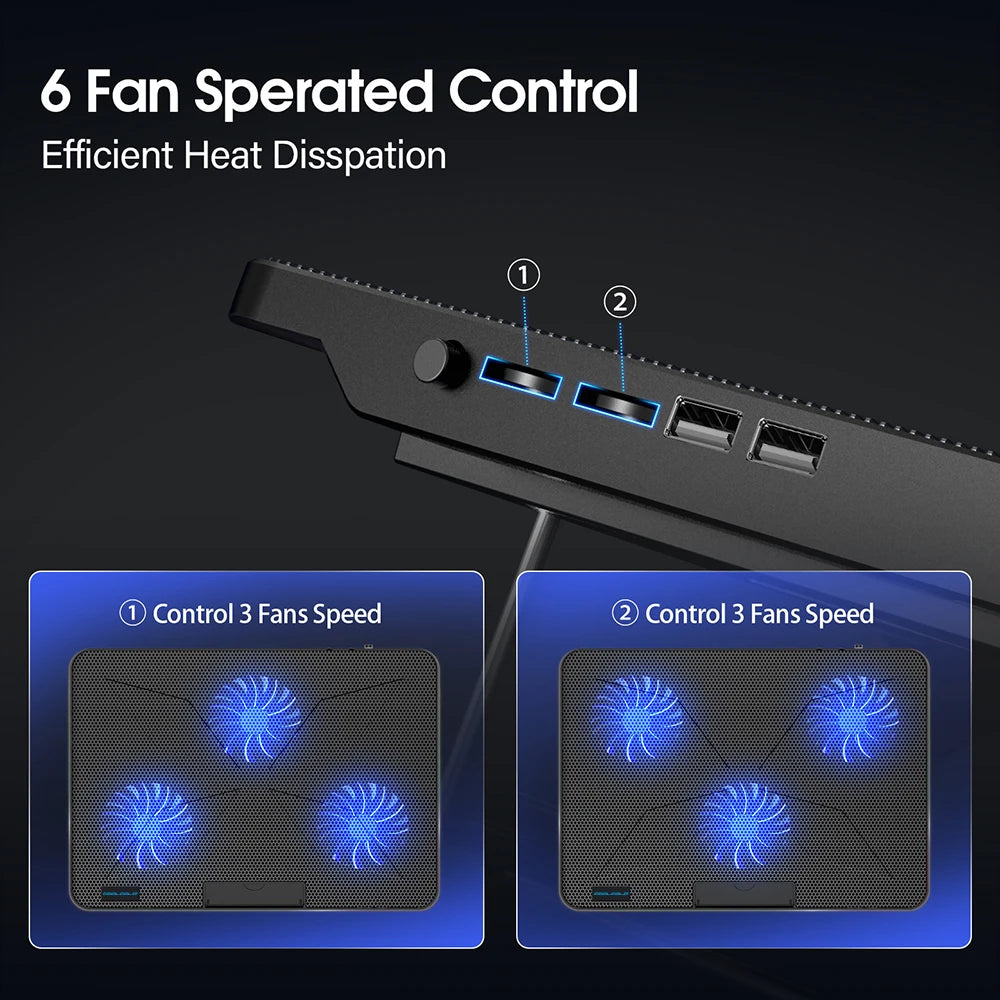 Coolcold Laptop Cooling Pad – 6 Fans & Adjustable Height