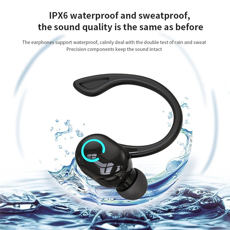 Wireless Bluetooth Earphones – HIFI Bass Ear-Hook Earbuds with HD Mic, Noise Cancelling, Waterproof for Sports & Gaming