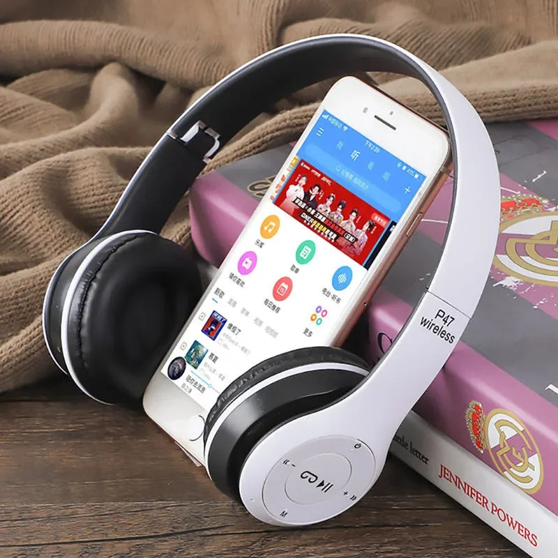P47 Bluetooth 5.0 Wireless Foldable Headphones – HIFI Stereo Bass with Mic, USB Adapter, Gaming & Kids Gift