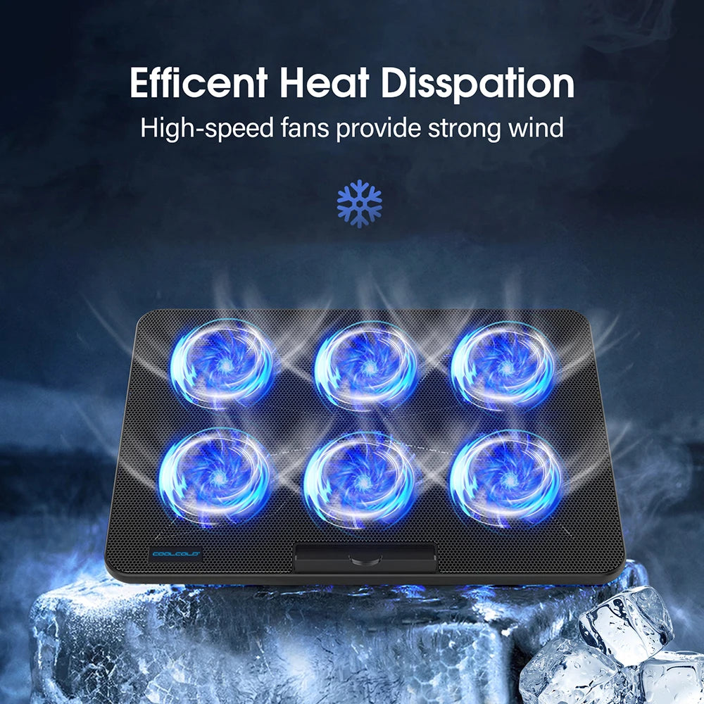 Coolcold Laptop Cooling Pad – 6 Fans & Adjustable Height