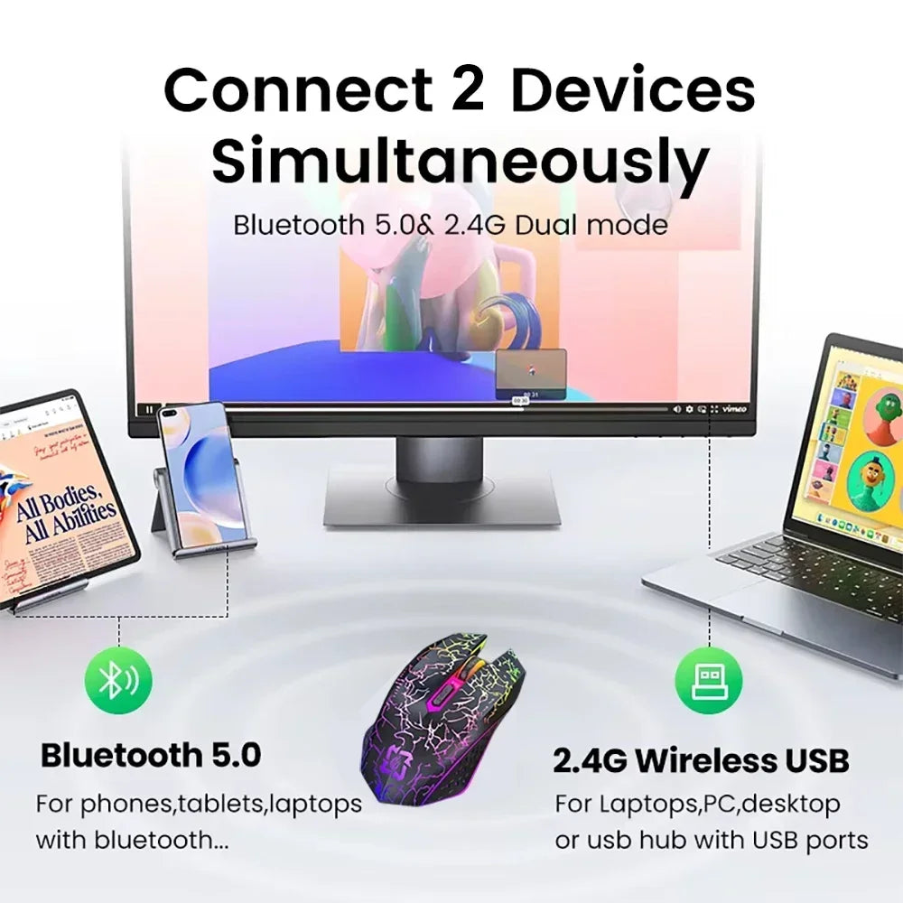 Bluetooth 5.2 RGB Wireless Gaming Mouse – Dual Mode