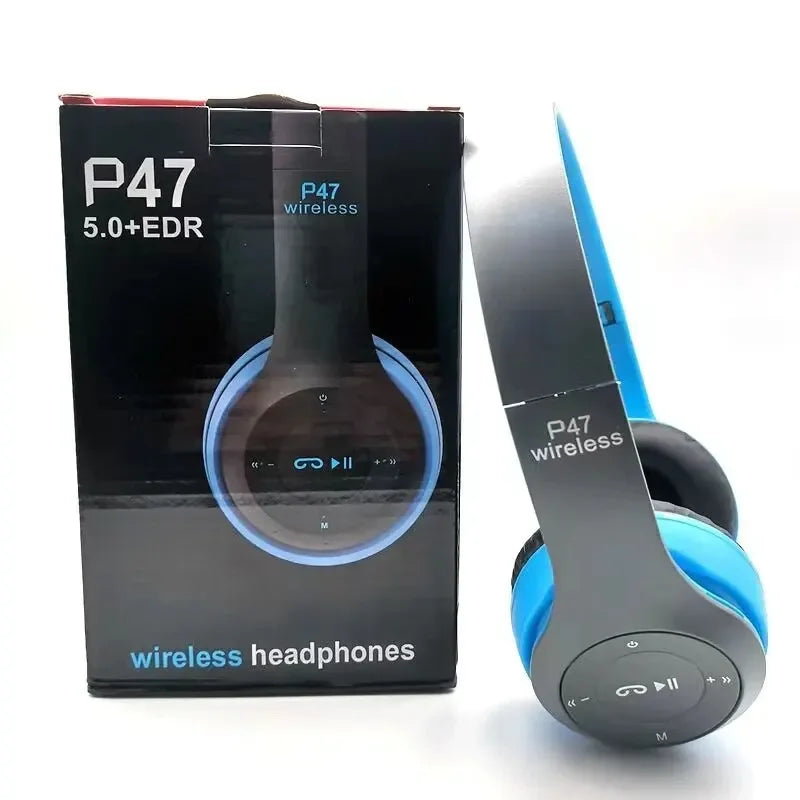 P47 Bluetooth 5.0 Wireless Foldable Headphones – HIFI Stereo Bass with Mic, USB Adapter, Gaming & Kids Gift